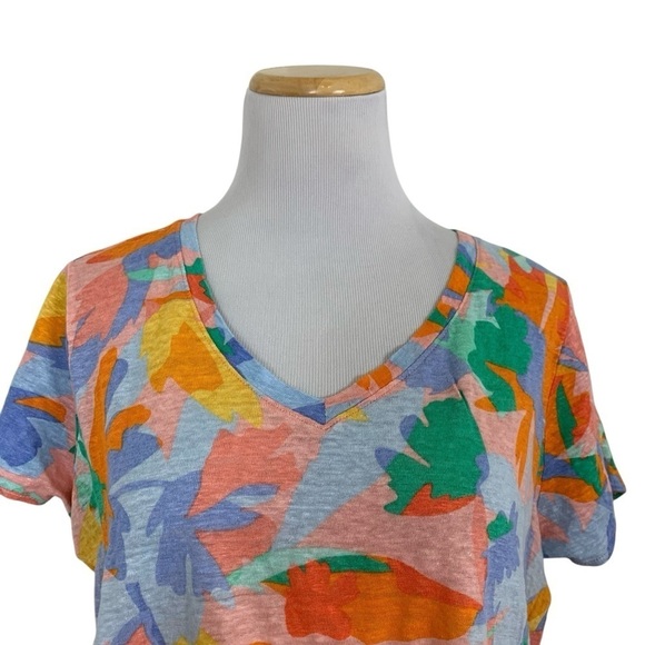 Joie 100% Linen Top Women’s 1X Colorful V Neck Short Sleeve Lightweight Coastal - Picture 3 of 16